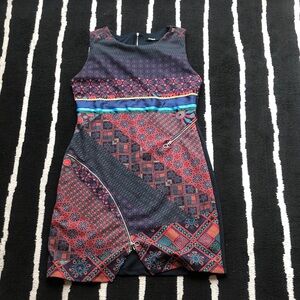 Desigual Red and Blue Geometric Mini Dress
